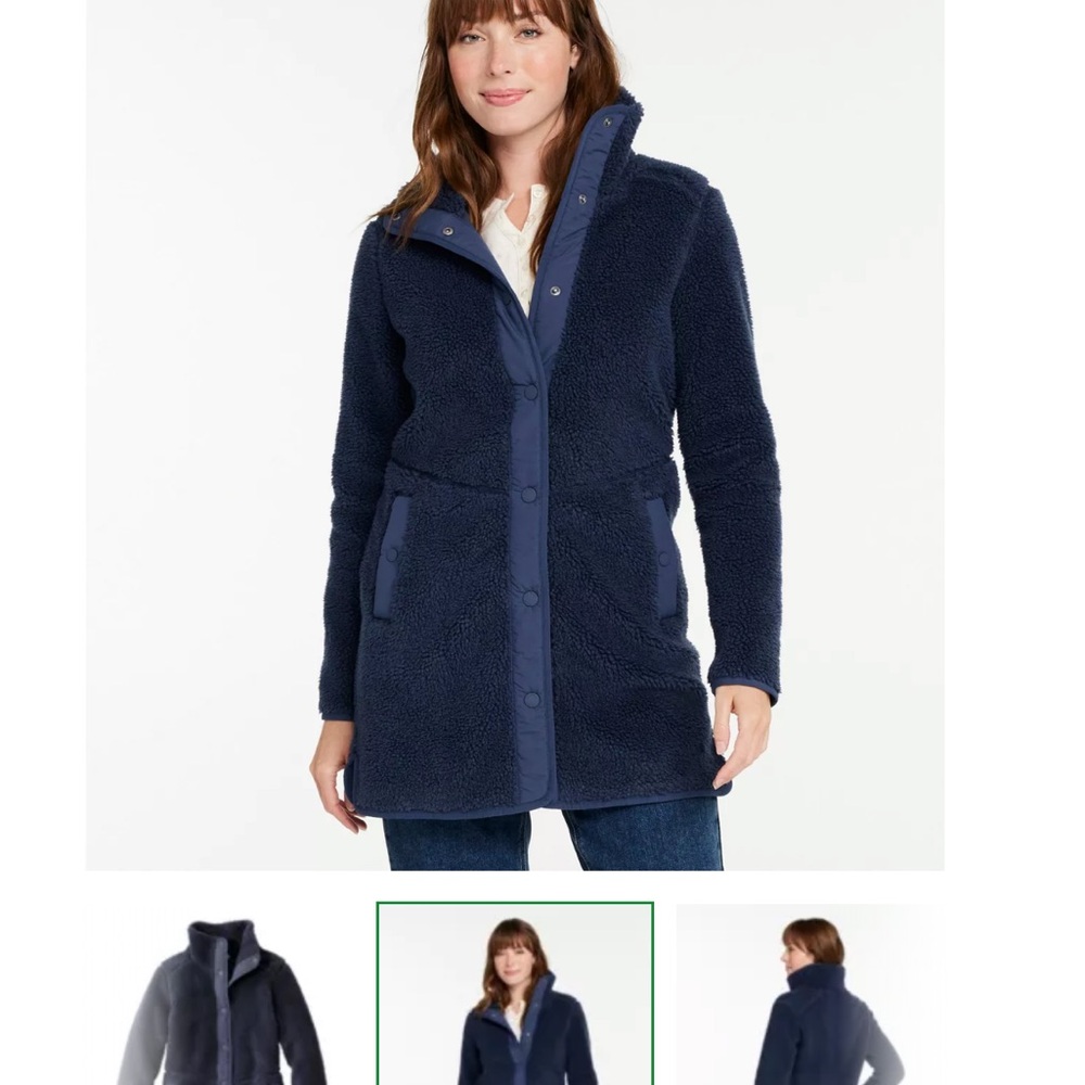 L.L. Bean Navy Teddy Fleece Longline Jacket